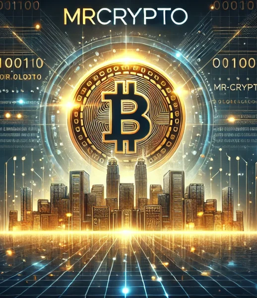 DALL·E 2024-12-08 17.34.54 - A visually engaging and modern design for a cryptocurrency-themed blog called 'MrCrypto.' The image features a futuristic cityscape with digital block